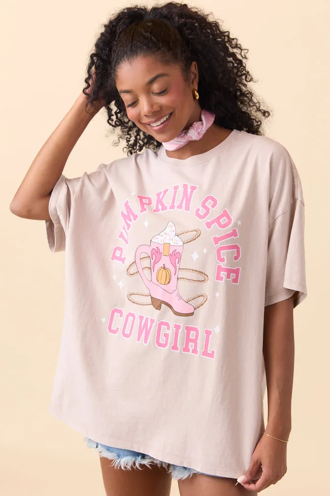 Pumpkin Spice Cowgirl Taupe Oversized Graphic Tee sold by Pink Lily