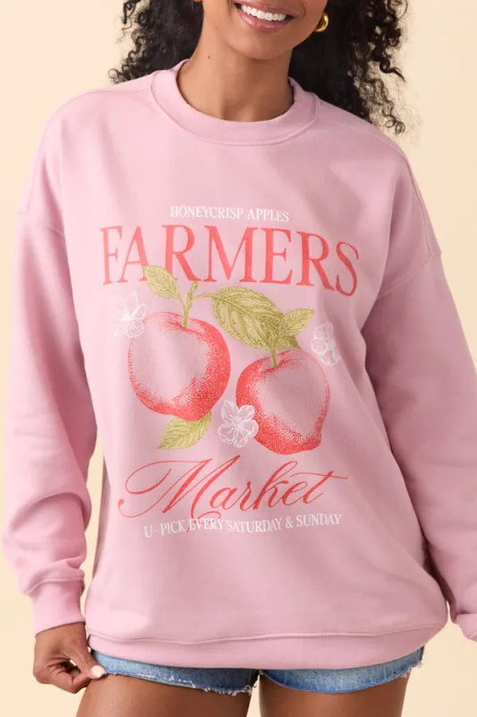 Honeycrisp Apples Farmers Market Mauve Graphic Sweatshirt made by Pink Lily