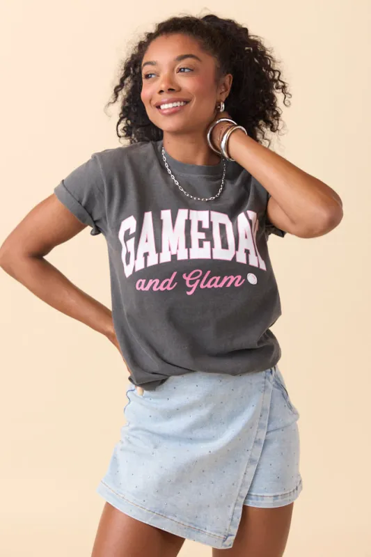Gameday And Glam Dark Grey Graphic Tee sold by Pink Lily