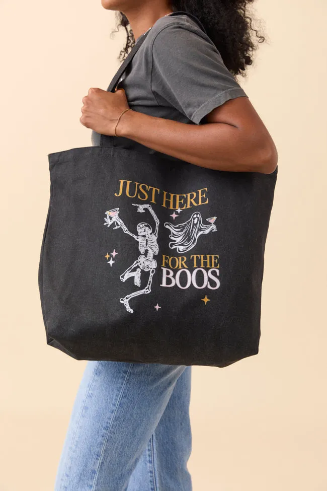 Just Here For The Boos Washed Black Graphic Tote Bag sold by Pink Lily