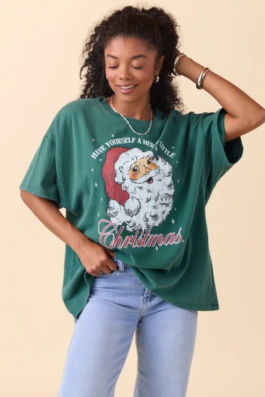 Santa Dark Green Oversized Graphic Tee sold by Pink Lily