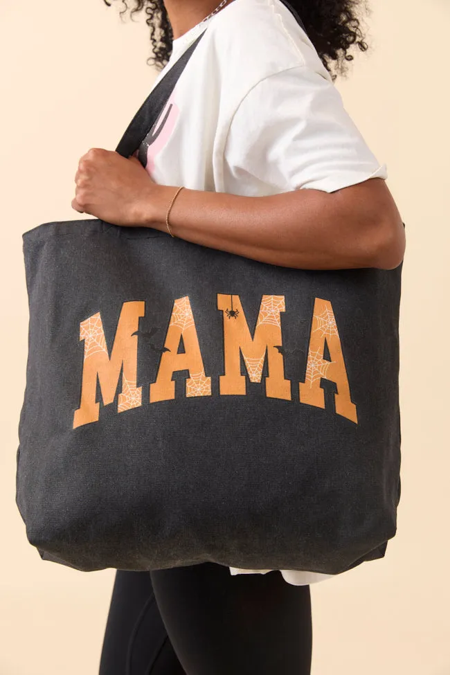 Mama Block Halloween Printed Washed Black Graphic Tote Bag sold by Pink Lily