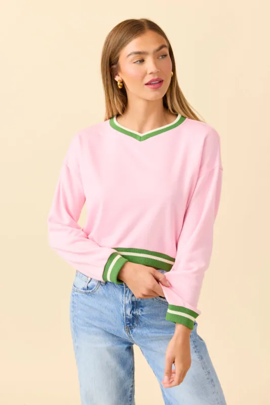 Beatrice Pink and Green Cropped Sporty Sweatshirt sold by Pink Lily