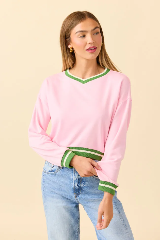 Beatrice Pink and Green Cropped Sporty Sweatshirt SALE sold by Pink Lily