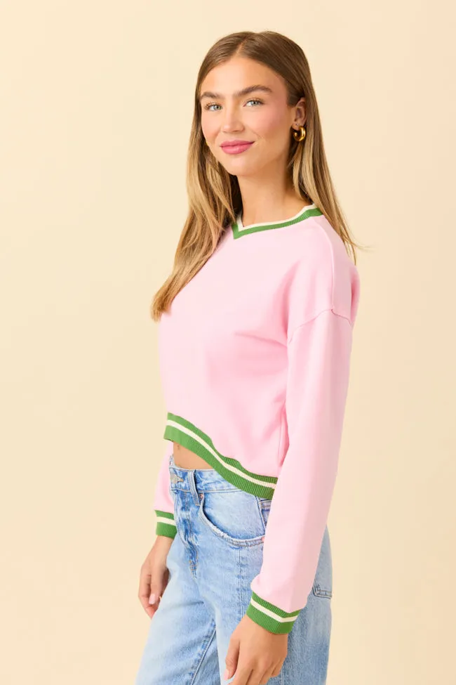 Beatrice Pink and Green Cropped Sporty Sweatshirt SALE sold by Pink Lily product image thumbnail 3