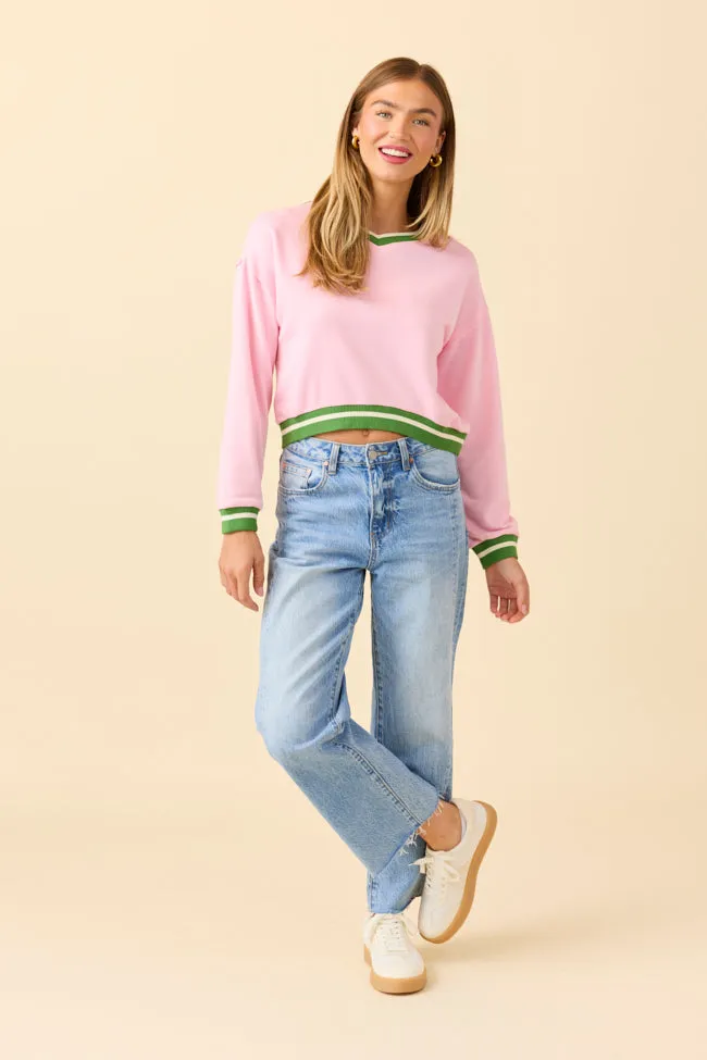 Beatrice Pink and Green Cropped Sporty Sweatshirt SALE sold by Pink Lily product image thumbnail 2