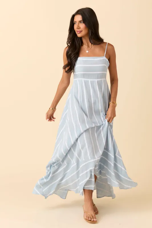Come Sail Away Blue Striped Maxi Dress SALE sold by Pink Lily