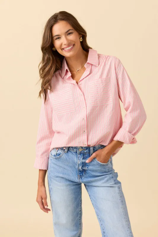 Kaylee Pink Striped Shirt sold by Pink Lily
