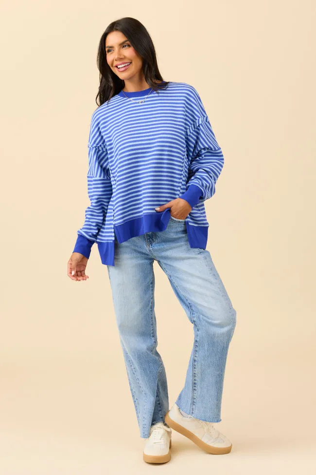 Kara Blue Stripe Waffle Pullover sold by Pink Lily product image thumbnail 2