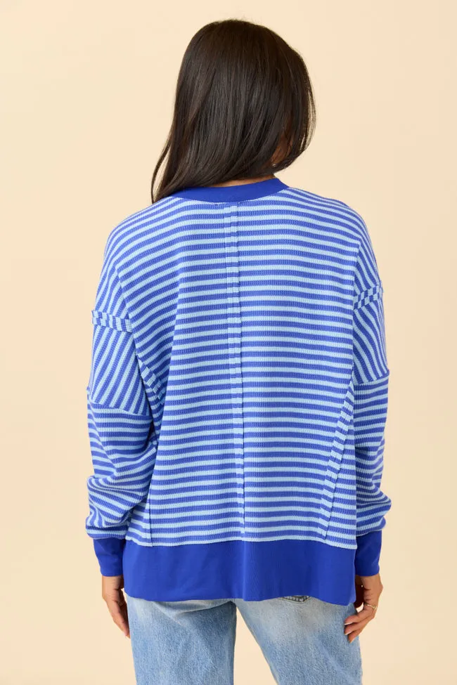 Kara Blue Stripe Waffle Pullover sold by Pink Lily product image thumbnail 4