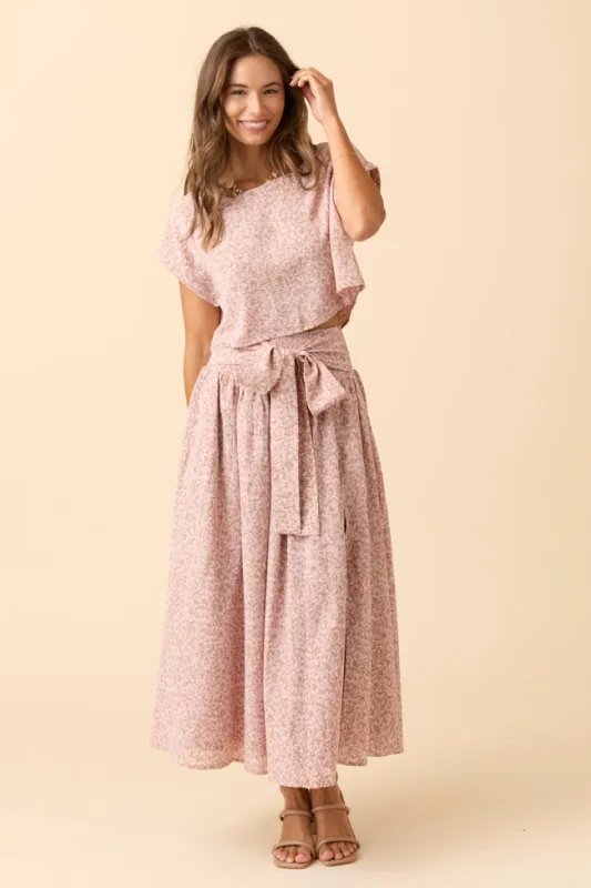 Cleo Pink Floral Tie Front Skirt Set SALE sold by Pink Lily