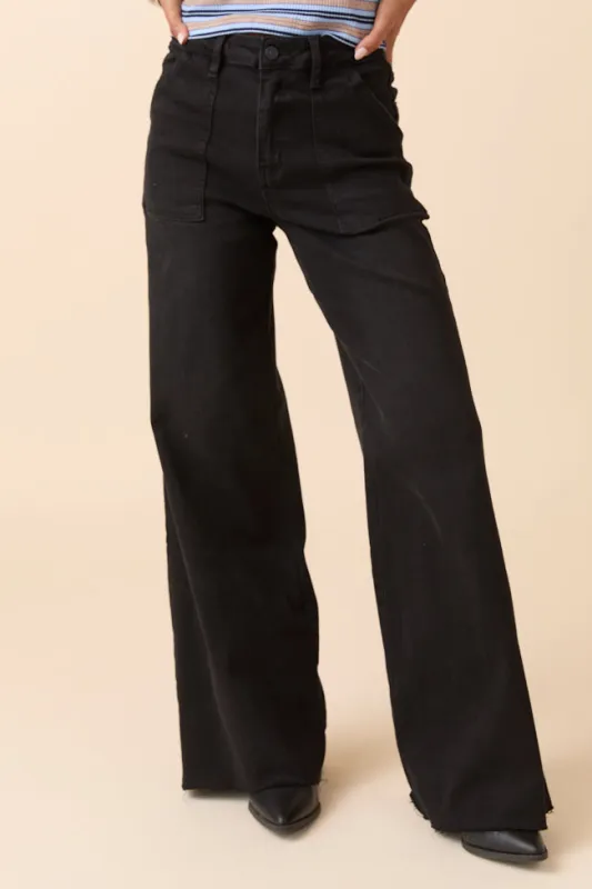 Angelica Washed Black Wide Leg Jeans SALE sold by Pink Lily