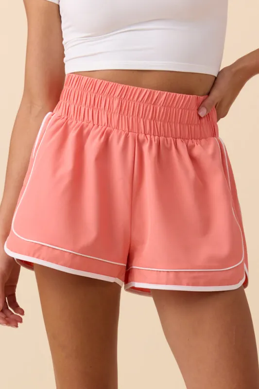 Kyra Coral Contrast Trim Shorts sold by Pink Lily