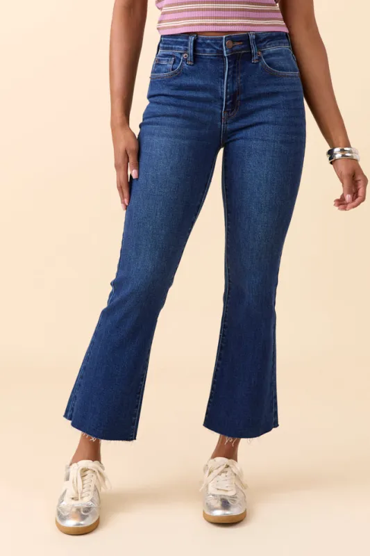 Michaela Dark Wash Crop Flare Jeans sold by Pink Lily