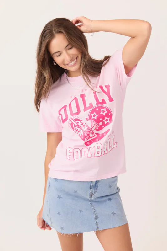 Raised On Dolly And Football Light Pink Graphic Tee made by Pink Lily