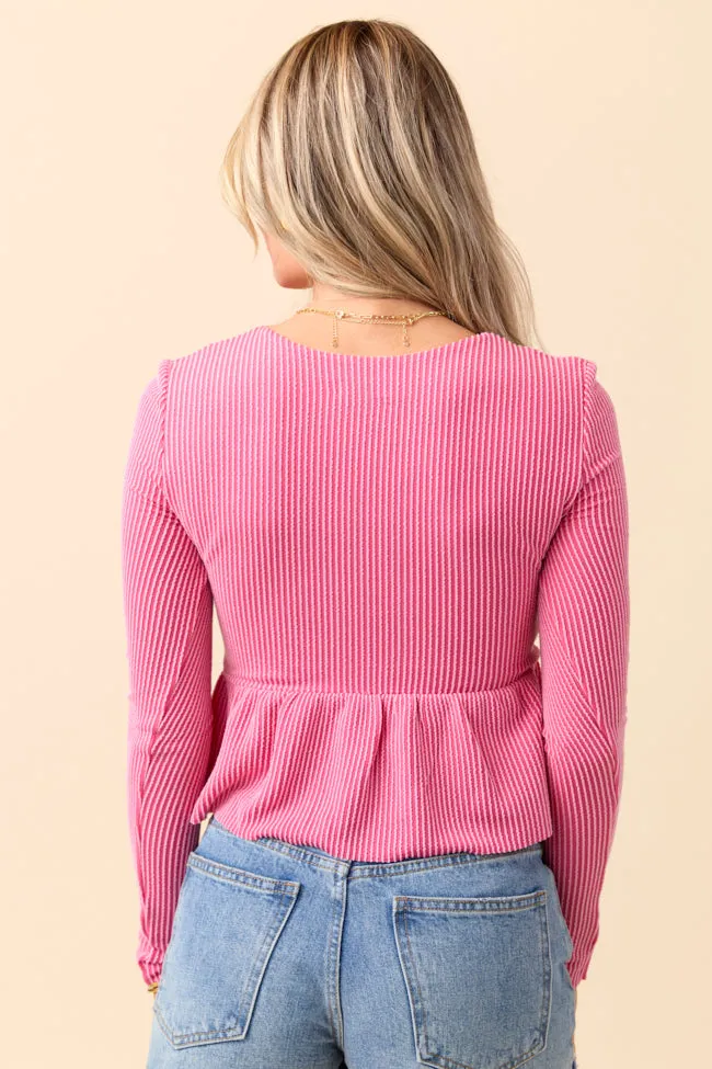 Susan Pink Long Sleeve Peplum Knit Top FINAL SALE sold by Pink Lily product image thumbnail 4