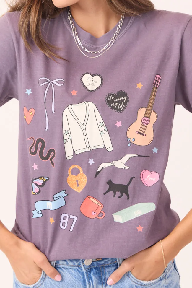 Eras Multi Icons Purple Graphic Tee sold by Pink Lily product image thumbnail 2