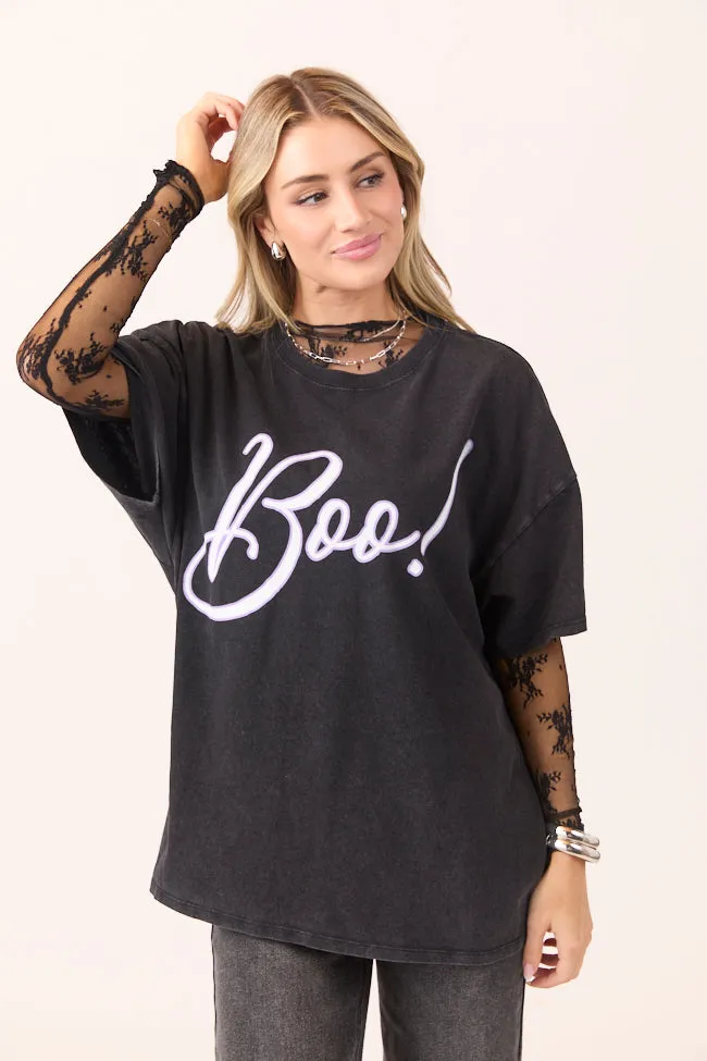 Boo! Black Oversized Graphic Tee sold by Pink Lily product image thumbnail 4