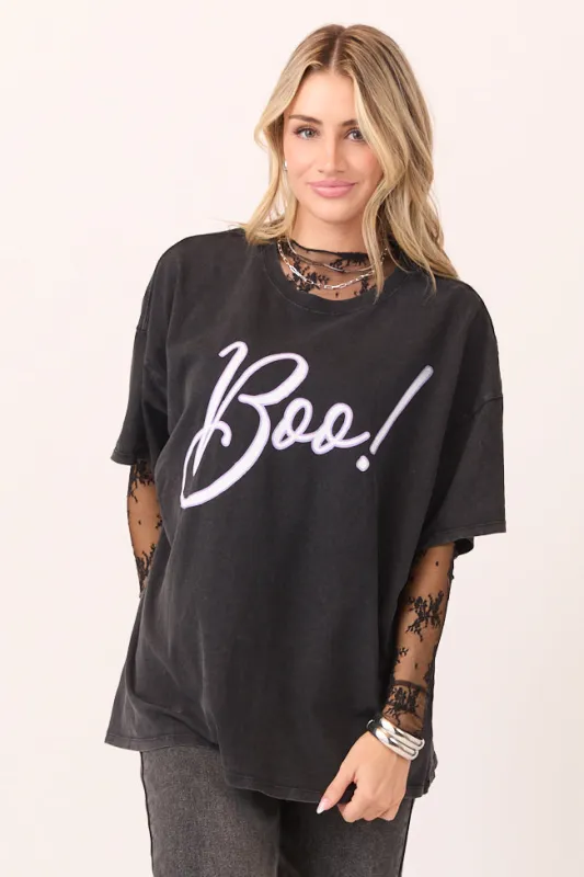 Boo! Black Oversized Graphic Tee sold by Pink Lily