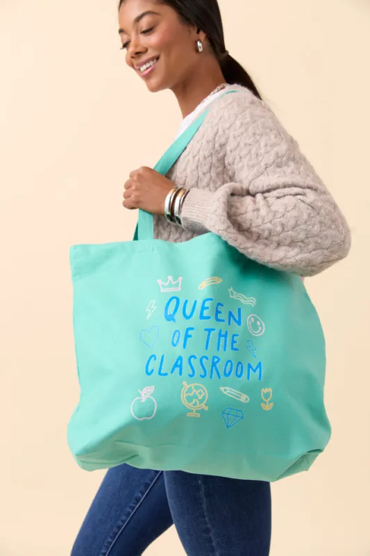 Queen Of The Classroom Sea Glass Green Graphic Tote Bag sold by Pink Lily