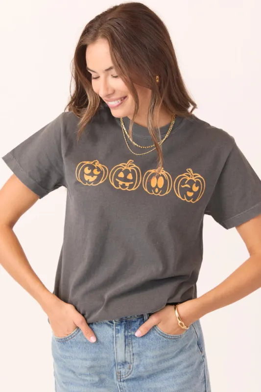 Pumpkin Faces Dark Grey Graphic Tee SALE sold by Pink Lily