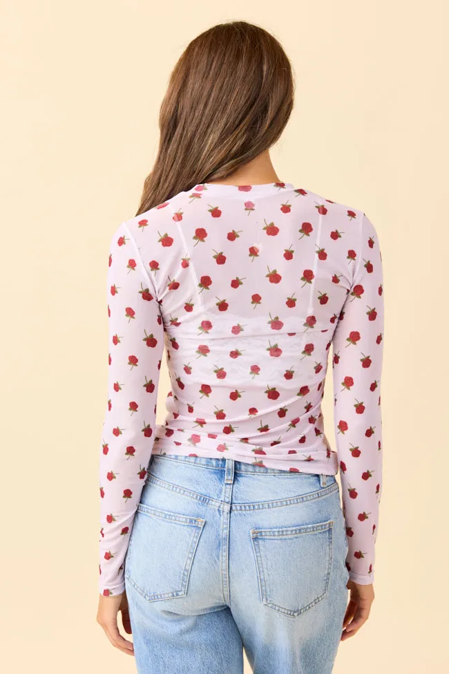 Ansley Long Sleeve White Rose Floral Mesh Crewneck Top sold by Pink Lily product image thumbnail 4