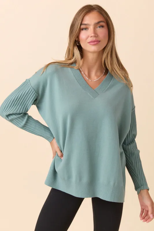 Mariah Sage Green Relaxed Long Sleeve Pullover Tunic DOORBUSTER sold by Pink Lily