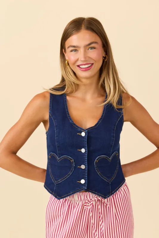 My Favorite Dark Wash Stretch Denim Vest SALE sold by Pink Lily