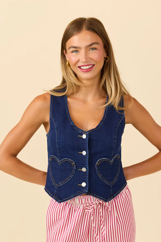 My Favorite Dark Wash Stretch Denim Vest FINAL SALE sold by Pink Lily
