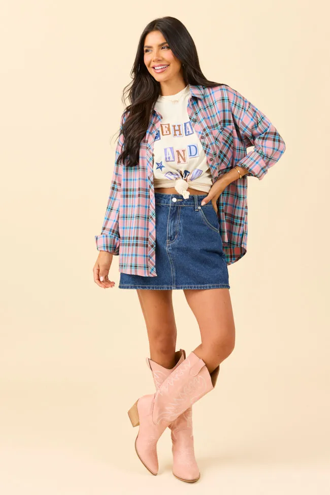 Rory Pink and Blue Plaid Flannel Button Down Top FINAL SALE sold by Pink Lily product image thumbnail 2