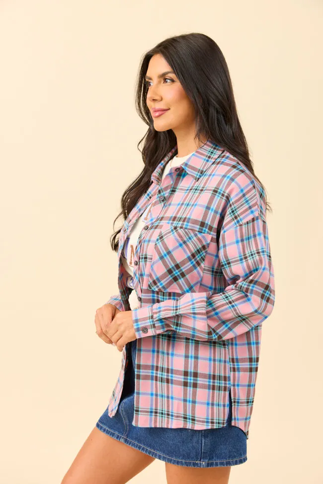 Rory Pink and Blue Plaid Flannel Button Down Top FINAL SALE sold by Pink Lily product image thumbnail 3