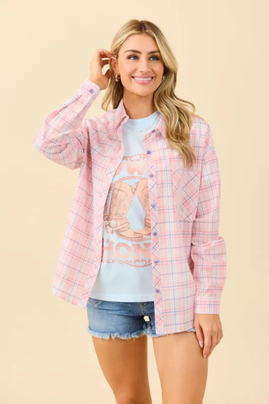Rory Pink and Blue Plaid Button Down Top sold by Pink Lily