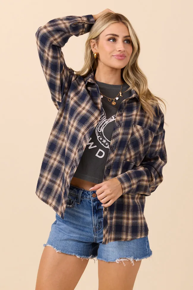 Rory Navy and Cream Plaid Flannel Button Down Top SALE sold by Pink Lily product image thumbnail 3