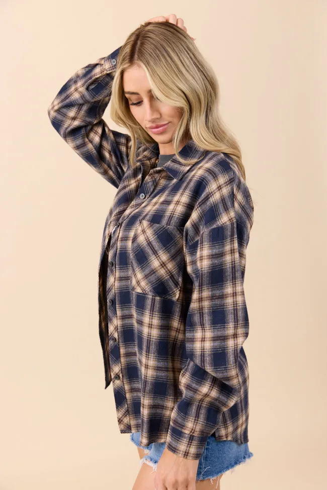 Rory Navy and Cream Plaid Flannel Button Down Top SALE sold by Pink Lily product image thumbnail 5