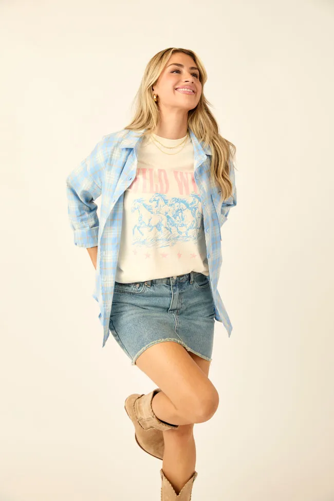 Rory Blue and Cream Plaid Button Down Top sold by Pink Lily