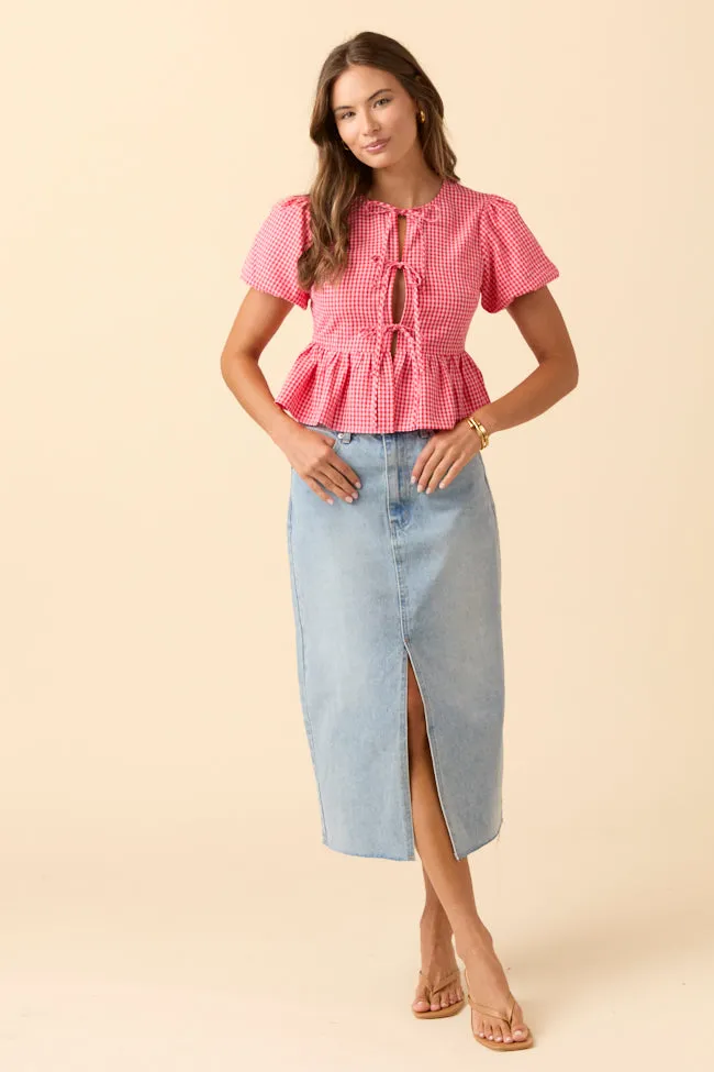 Mila Red Gingham Tie Front Flounce Woven Blouse sold by Pink Lily product image thumbnail 2