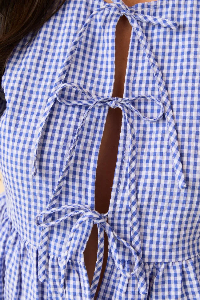 Mila Blue Gingham Tie Front Flounce Woven Blouse sold by Pink Lily product image thumbnail 5
