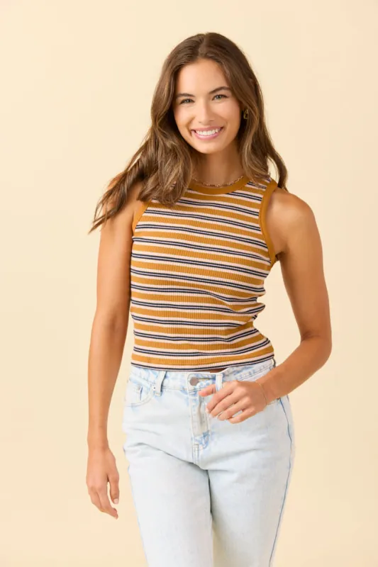 Alicia Orange and Pink Stripe Tank sold by Pink Lily