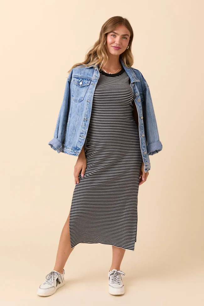 Emmie Lou Black Striped Ribbed Knit Maxi Dress sold by Pink Lily product image thumbnail 2