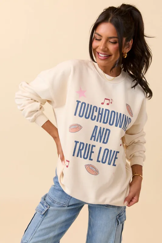 Touch Downs And True Love Cream Graphic Sweatshirt SALE sold by Pink Lily