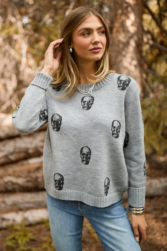 Ramona Grey Skull Print Crewneck Sweater FINAL SALE sold by Pink Lily product image thumbnail 4