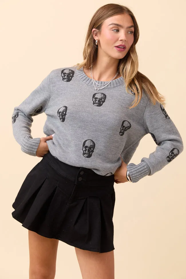 Ramona Grey Skull Print Crewneck Sweater FINAL SALE sold by Pink Lily product image thumbnail 5