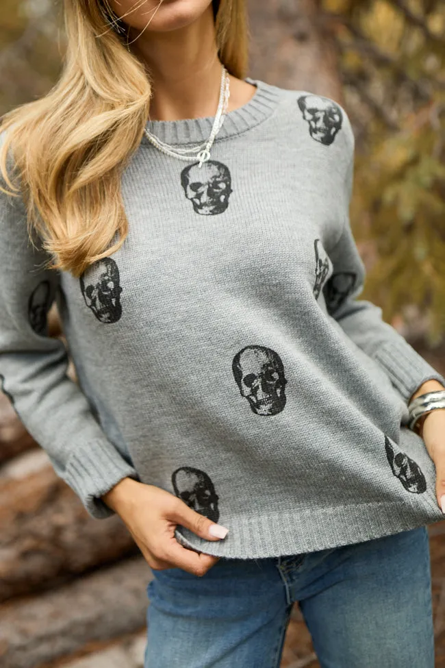 Ramona Grey Skull Print Crewneck Sweater FINAL SALE sold by Pink Lily product image thumbnail 2
