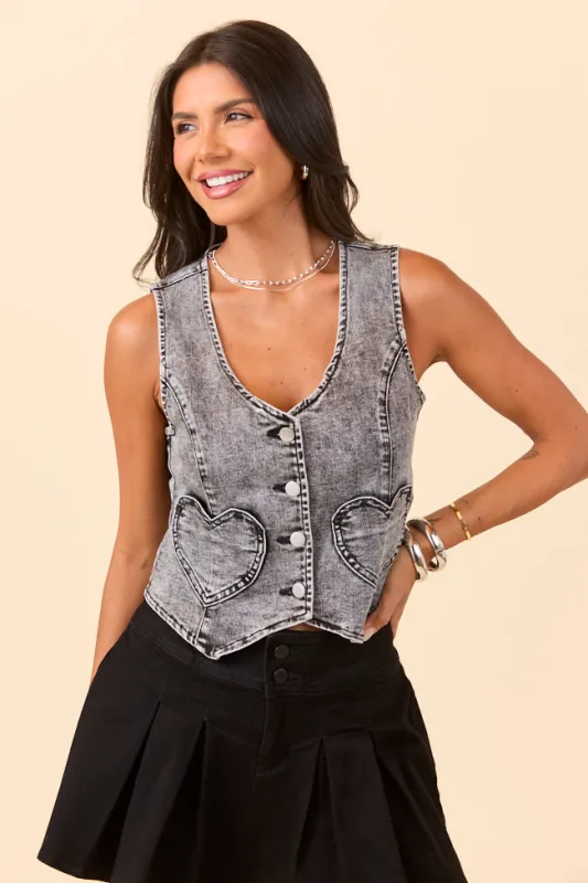 My Favorite Black Wash Stretch Denim Vest sold by Pink Lily