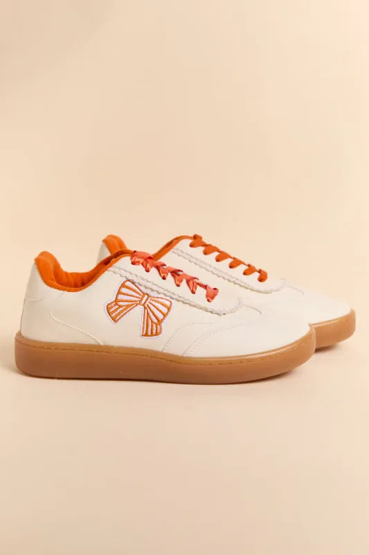 Mahryn Orange Bow Sneakers SALE sold by Pink Lily