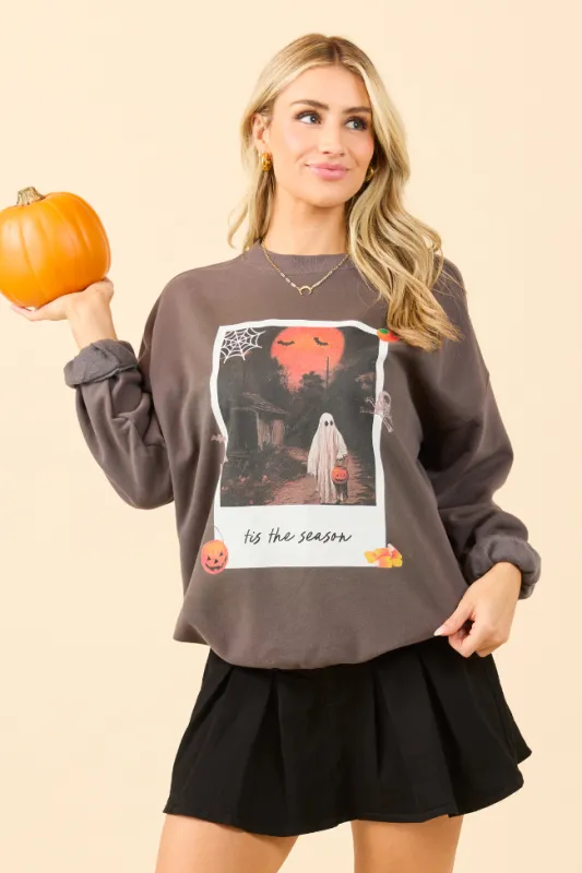'Tis The Season Halloween Photo Print Mocha Graphic Sweatshirt sold by Pink Lily