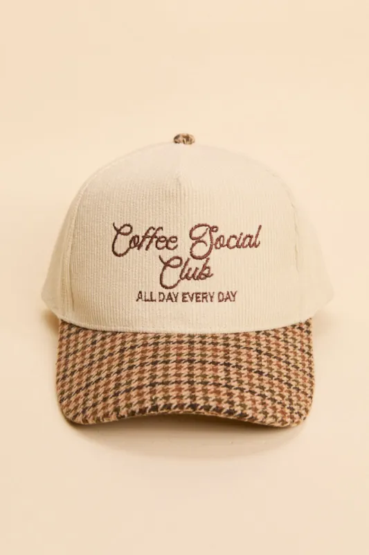 Coffee Social Club Brown Tweed Trucker Hat made by Pink Lily