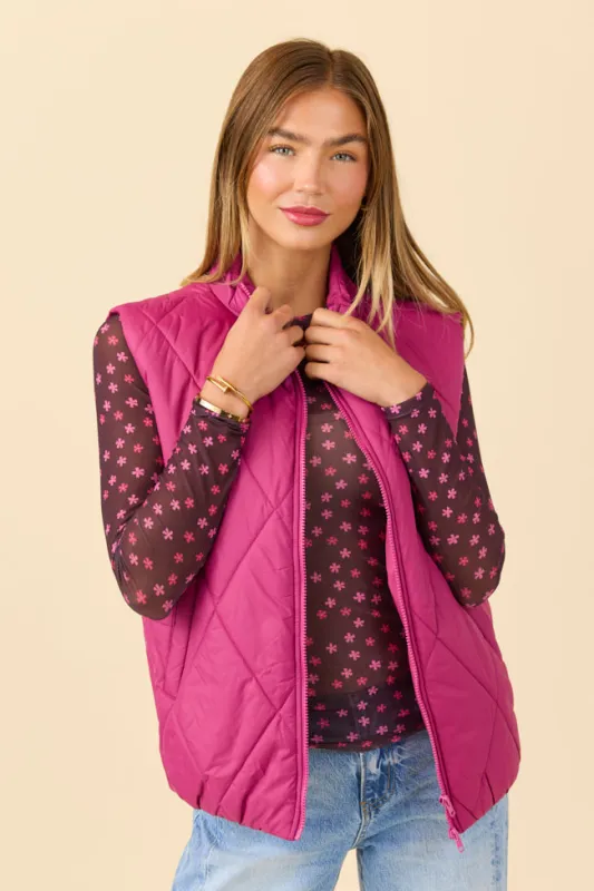 Dora Berry Quilted Puffer Vest SALE sold by Pink Lily