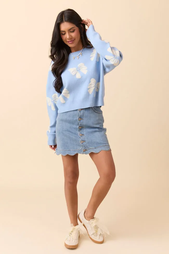 Faye Long Sleeve Blue Bow Print Sweater SALE sold by Pink Lily product image thumbnail 2