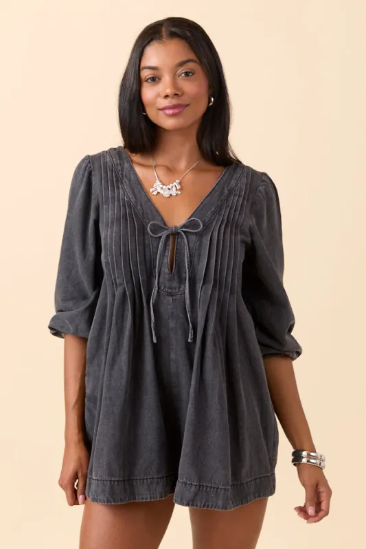 Eleanor Long Sleeve Charcoal Romper SALE sold by Pink Lily